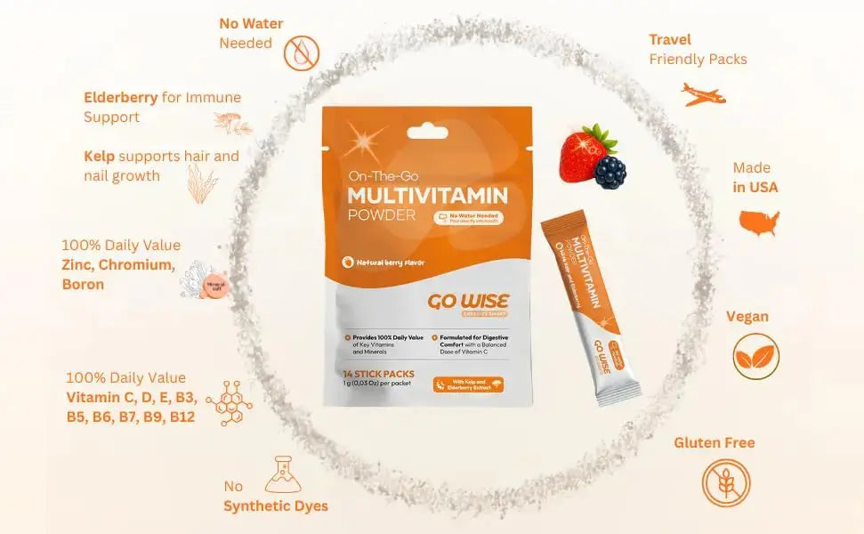 Go Wise On The Go Multivitamin Powder, 14 Vegan Daily Vitamin Packets for Men & Women, Natural Berry Flavor Go Wise Au supplements