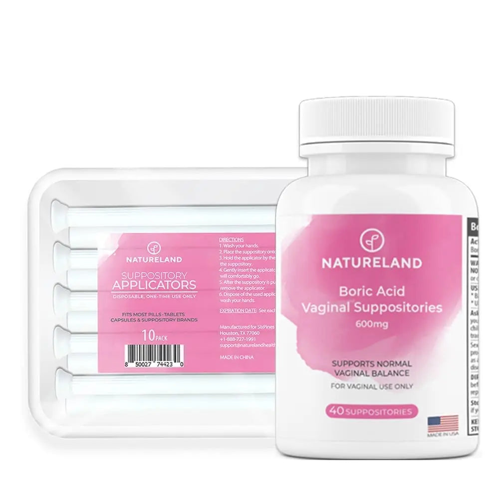Natureland [40 Count Boric Acid Suppositories 600mg w/ [10 Pack] Vaginal Applicator - Feminine Care Natureland Au supplements