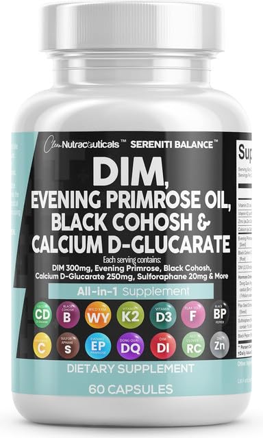 Clean Nutraceuticals DIM Evening Primrose Black Cohosh Calcium D-Glucarate Sulforaphane Flax Seed Extract - Hormonal Support Vitamins for Women with Dong Quai - 60 Caps Clean Nutraceuticals Au supplements