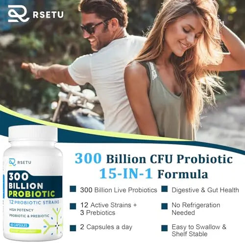 Probiotics for Women Men: 300 Billion CFU Probiotic High Potency + 12 Strains Organic RSETU Au supplements