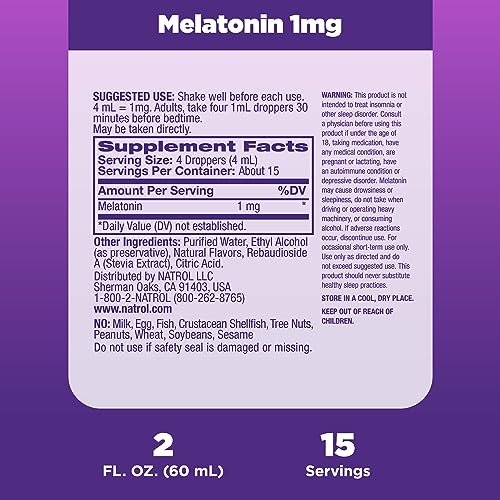 Natrol Liquid Melatonin 1mg, Berry-Flavored Dietary Supplement for Restful Sleep, 2 Fl Oz Natrol Au supplements