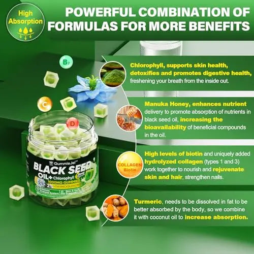 Sugar Free Black Seed Oil Filled Gummies & Chlorophyll, with Hydrolyzed Collagen EnvyCure Au supplements