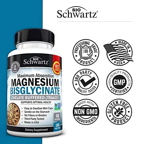 Magnesium Bisglycinate 100% Chelate No-Laxative Effect - Maximum Absorption BioSchwartz Au supplements