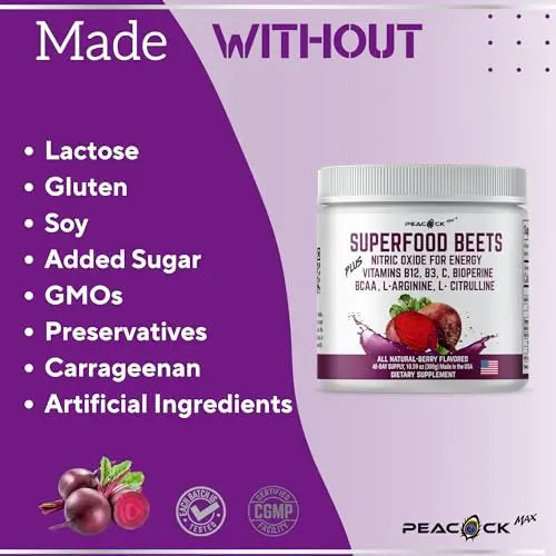 Peacock Max Superfoods Blend Immunity Support Vegan Gluten Free (Beets Nitric Oxide B12 Powder) Peacock Max Au supplements
