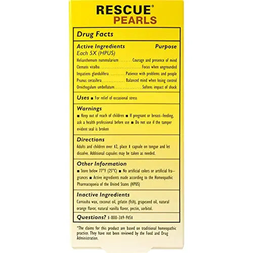 Bach RESCUE PEARLS, Natural Orange Vanilla Flavor, Natural Stress Relief, Homeopathic Flower Essence RESCUE Au supplements