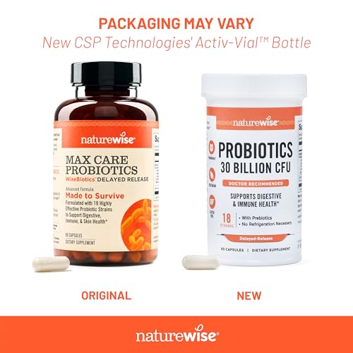 NatureWise Max Probiotics for Women & Men - 30 Billion CFU 18 Strains With Prebiotics - For Gut & Digestive Health - Delayed-Release Capsules, Gluten Free - 60 Capsules[2-Month Supply] NatureWise Au supplements