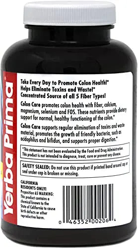 Yerba Prima Prebiotics Colon Care Fiber Caps, 180 Capsules - Five Forms of Fiber Plus FOS Yerba Prima Au supplements
