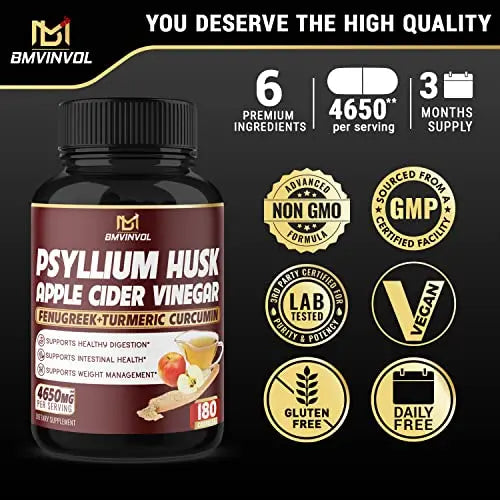 BMVINVOL Psyllium Husk Fiber Supplement 4650mg - Apple Cider Vinegar, Fenugreek BMVINVOL Au supplements