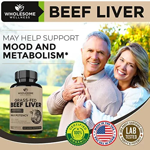 Grass Fed Desiccated Beef Liver Capsules (180 Pills, 750mg Each) - Natural Iron, Vitamin A Wholesome Wellness Au supplements