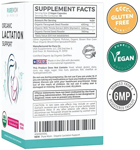 USDA Organic Lactation Supplement - Increase Milk Supply with Herbal Breastfeeding PURE CO Au supplements