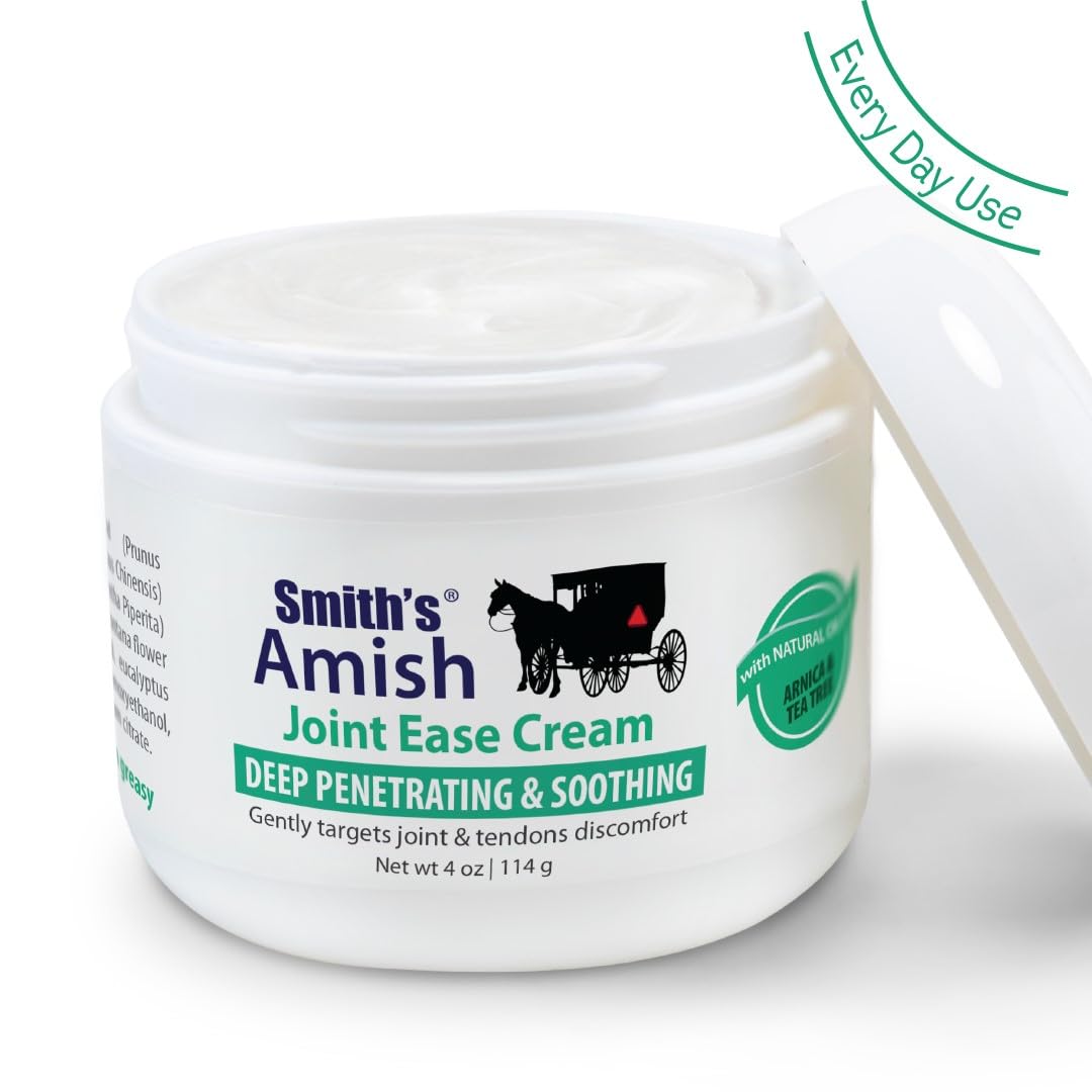 Smith’s Amish Joint Ease Cream 4 oz jar. Soothing and Cooling, with Botanicals of Arnica, Peppermint, Tea Tree, Rosemary and Eucalyptus Smith Amish Au supplements