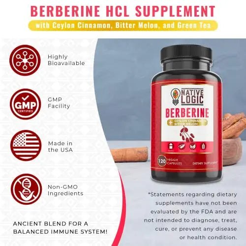 Native Logic Berberine HCL 1200mg with Ceylon Cinnamon, Bitter Melon, and Green Tea Native Logic Au supplements