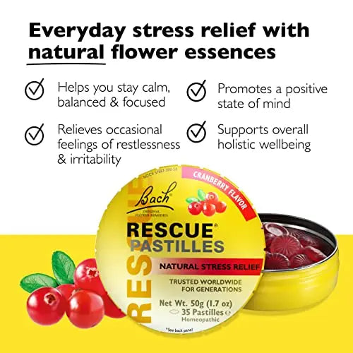 Bach RESCUE PASTILLES, Cranberry Flavor, Natural Stress Relief Lozenges RESCUE Au supplements