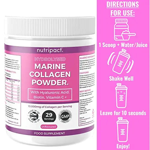 Hydrolysed Marine Collagen Peptides Powder with Hyaluronic Acid, Biotin, Vitamin C & B Vitamins – 10,000mg Collagen nutripact Au supplements