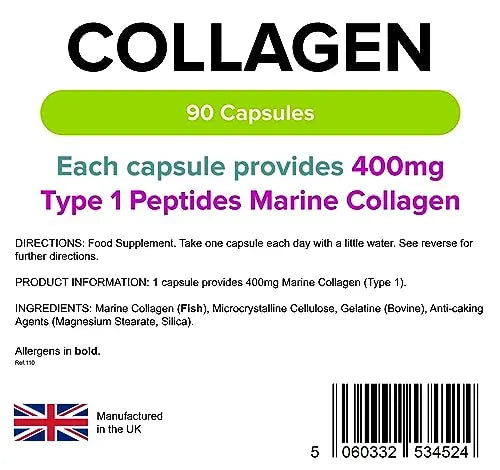 Lindens Collagen (Marine) 400mg Capsules - 90 Pack - Marine Source Hydrolysed Collagen Lindens Au supplements