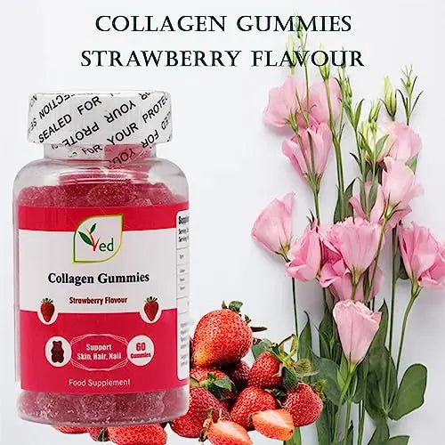 Ved Collagen Gummies; Chew Gummies Strawberry Flavour, Raw Unfiltered Collagen Gummies Ved Au supplements
