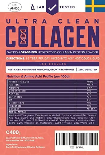 Clean & Pure Collagen Powder, Lab Tested Bovine Peptides with No or Zero Growth Hormones, Pesticides or Vet Meds - 400g Lean Caffeine Au supplements