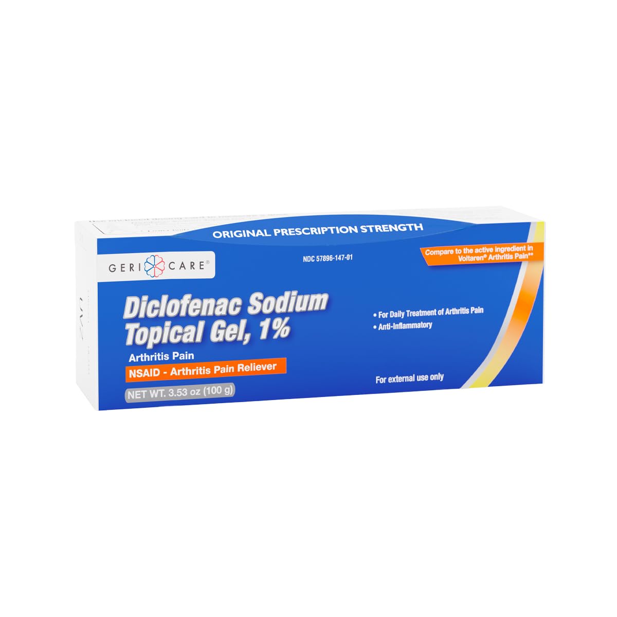 Topical Arthritis Pain Relief Gel Diclofenac Sodium 1% (NSAID) by GeriCare- Hand Wrist Elbow Foot Ankle Knee Extra-Strength Arthritis Pain Reliever- Anti-inflammatory Arthritis Pain Treatment- 3.53oz GeriCare Au supplements