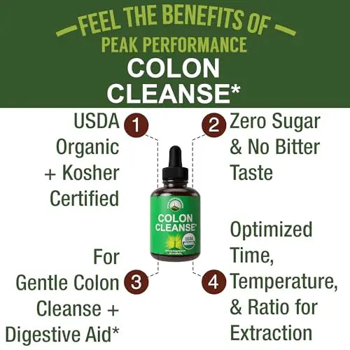 USDA Organic Colon Cleanse Liquid Drops. Vegan, Kosher Colon Cleanser & Detox Supplement Peak Performance Au supplements