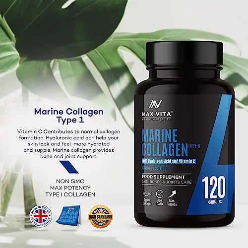 Marine Collagen Supplement 1200mg with Hyaluronic Acid & Vitamin C Hydrolysed Peptides Powder MAX VITA MAXIMUM VITALITY Au supplements