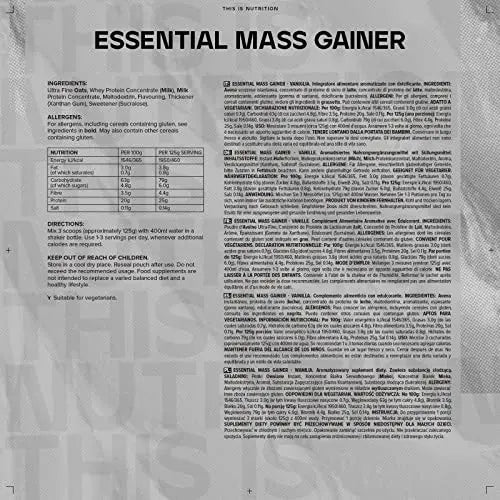 Bulk Essential Mass Gainer, Protein Shake for Weight Gain, Vanilla, 2.5 kg Bulk Au supplements