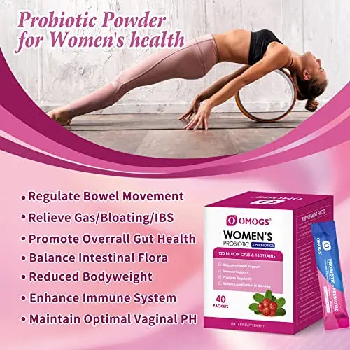OMOGS Women's Probiotic,120-Billion-CFUs, 18 Strains, with 3 Prebiotics and Cranberry OMOGS Au supplements