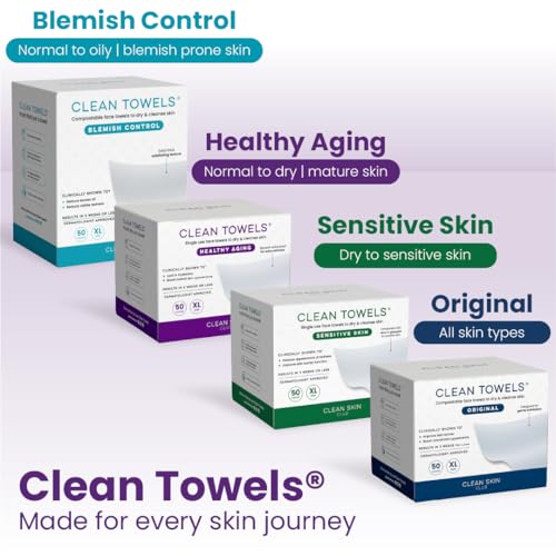 CLEAN SKIN CLUB Healthy Aging Clean Towels® XL, Smooths Fine Lines Wrinkles & Texture, Disposable Face Dry Wipes, XL - 1 Pack (50 count)