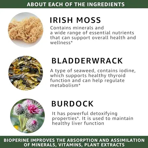 healblend Organic Irish Moss, Bladderwrack, Burdock, & BioPerine - 1405mg with Black Pepper healblend Au supplements