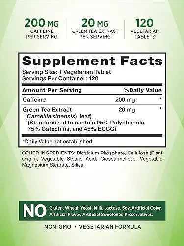 Caffeine Pills | 220mg | 120 Count | with Green Tea Extract | Vegetarian, Non-GMO & Gluten Nature's Truth Au supplements