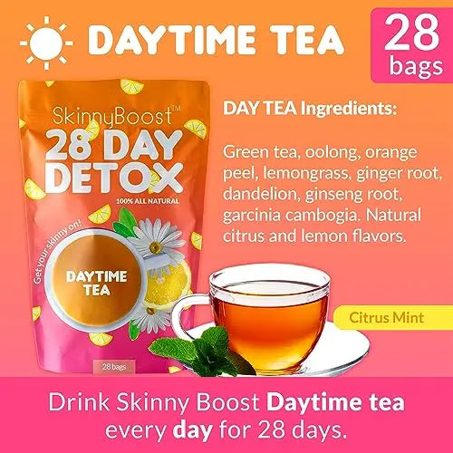 SkinnyBoost 28 Day Detox Tea Kit-1 Daytime (28 Bags) 1 Evening (14 Bags) Non GMO SkinnyBoost Au supplements