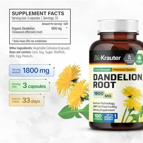 BIO KRAUTER Dandelion Root Capsules - Organic Dandelion Root Supplement - Vegan BIO KRAUTER Au supplements