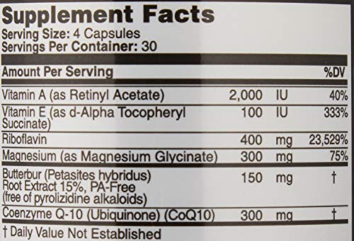 Migraine Relief, Quad-Formula with PA-Free Butterbur (150mg), CoQ10 (300mg), Magnesium Glycinate (300mg), High-Dose Riboflavin (400mg) - MigrA Zero (120 Caps) Optimal Dosing for Migraine Sufferers Iconis Bioceuticals Au supplements