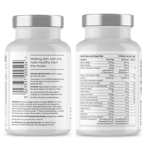 Re-Coll 1200mg Collagen Capsules - High Strength Supplement with Hyaluronic Acid - for Hair Skin Re-Coll Au supplements