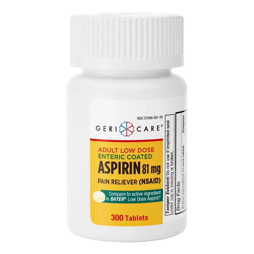 GeriCare Aspirin 81mg Adult Low Dose, Pain Reliever - Enteric Coated Tablets for Enhanced Absorption and Gentle Digestion – Supports Blood Flow, Reduces Inflammation, 300 Count (Pack of 1) GeriCare Au supplements