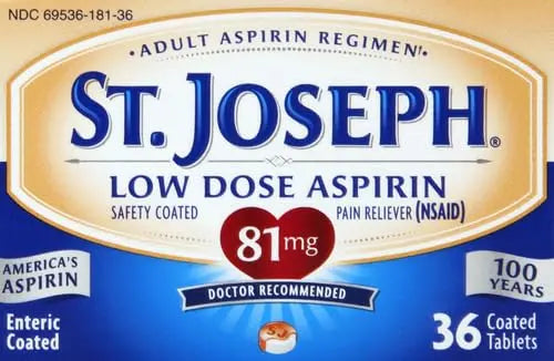 St. Joseph Aspirin Pain Reliever (NSAID) 81mg, Enteric Safety Coated, Adult Low Dose Regimen, 36 ct St. Joseph Au supplements