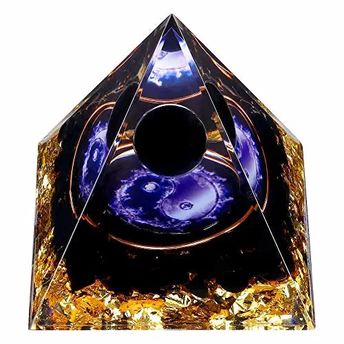 Yin Yang Healing Crystal Orgonite Pyramid - Tai Chi with Obsidian Ball - Taiji Reiki Chakra Meditation FENGSHUI-CAISHEN Au supplements