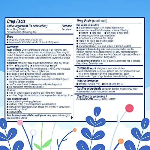 St. Joseph Aspirin Pain Reliever (NSAID) 81mg, Chewable Orange Tablets Adult Low Dose Regimen , 108 ct (3 x 36 ct Tablets per Bottle) St. Joseph Au supplements