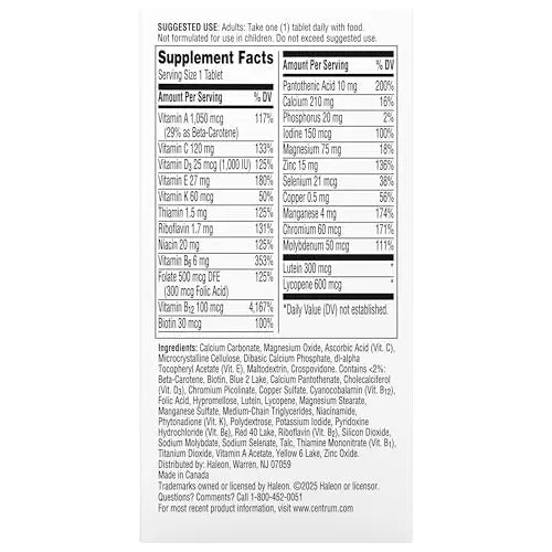 Centrum Silver Multivitamin for Men 50 Plus, Multimineral Supplement, Vitamin D3, B-Vitamins and Zinc, Gluten Free, Non-GMO Ingredients, Supports Memory Centrum Au supplements