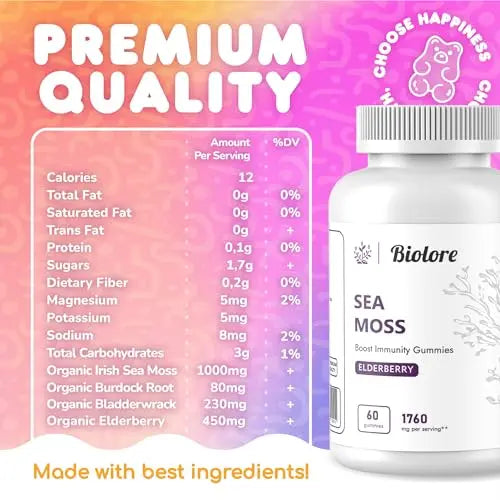 Biolore Sea Moss Gummies with Elderberry, Contains Irish Sea Moss, Organic Extract Biolore Au supplements