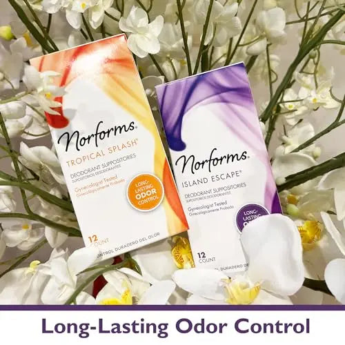 Norforms Feminine Deodorant Suppositories, Long Lasting Odor Control, Tropical Splash Scent Norforms Au supplements