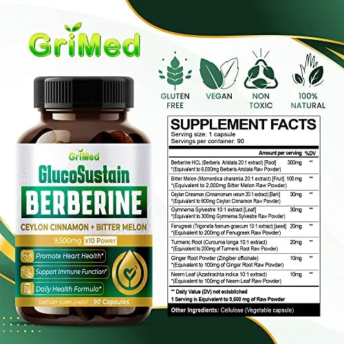 GriMed Berberine Supplement 9,500mg with Ceylon Cinnamon Bitter Melon Supports Healthy GriMed Au supplements