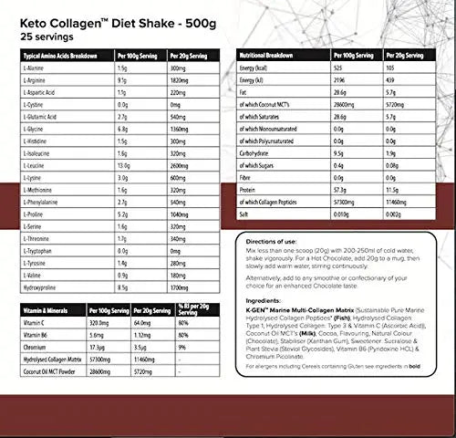 K-GEN Diet Shake Meal Replacement Keto Collagen Powder | Multi Collagen Protein with MCT Oil, Vitamin C K GEN ketogenic enhancement Au supplements