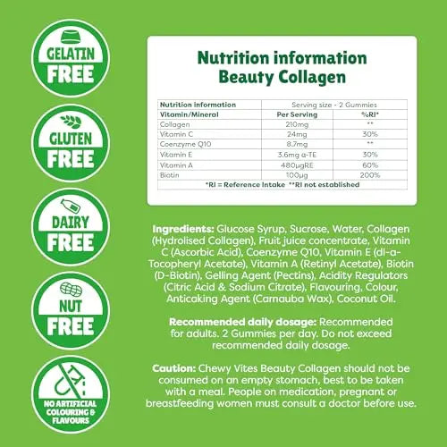 Chewy Vites Beauty Collagen 60 Gummy Vitamins |Hydrolised Collagen, CoQ10, Biotin + Vitamins | 1 Month Supply | Real Fruit Juice | Berry Flavour | 2-a-Day | CHEWY VITES Au supplements