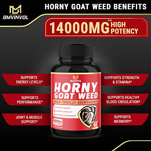 BMVINVOL (2 Packs) Horny Goat Weed Capsules, 14000mg Herbal Equivale BMVINVOL Au supplements