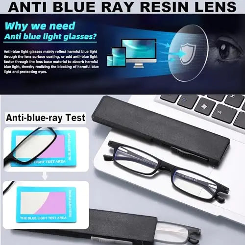 TOVEEN 2 Pack Compact Reading Glasses Anti Blue Light UV, Ultra-thin Slim TR90 Readers TOVEEN Au supplements