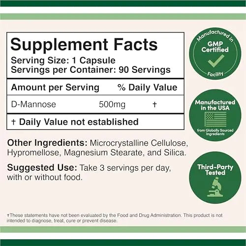 Double Wood Supplements D Mannose 500mg Capsules, 90 Count (D-Mannose for Urinary Tract Health and Bladder Lining, Helps UTI Prevention) Vegan Safe, Non-GMO, Gluten Free Double Wood Supplements Au supplements