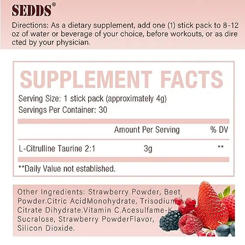 SEDDS L-Citrulline Taurine 2:1, Strawberry-Flavored L Citrulline Powder Citrulline Supplements SEDDS Au supplements
