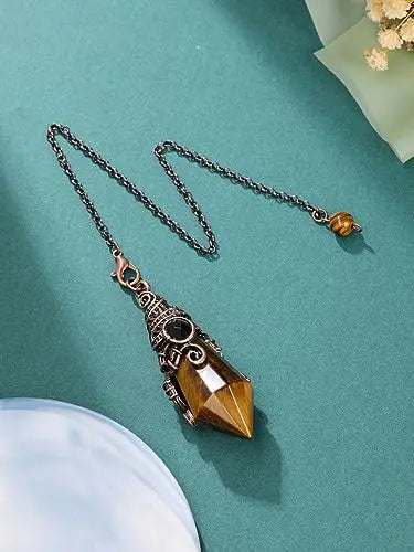 PESOENTH Crystal Pendulum Dowsing Divination Scrying Pendulum with Bronze Wrap Tiger Eye Healing PESOENTH Au supplements