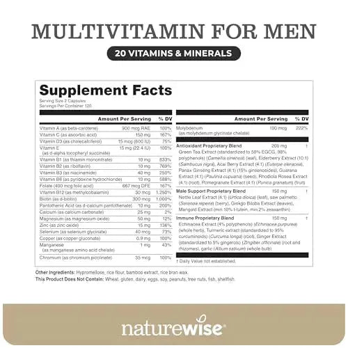 NatureWise Multivitamin for Men - Daily Male Support - Minerals & Herbs for Energy, Performance, Immunity - with Vitamin A, C, D, B-Complex NatureWise Au supplements