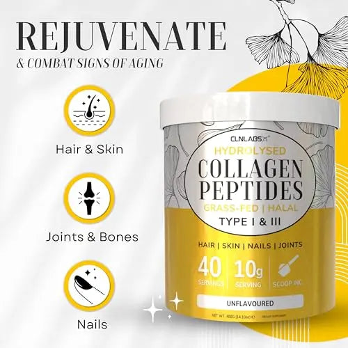 100% Pure Hydrolysed Collagen Peptides Powder - 400g Tub | Halal & Grass-Fed Bovine Collagen CLN Labs Au supplements
